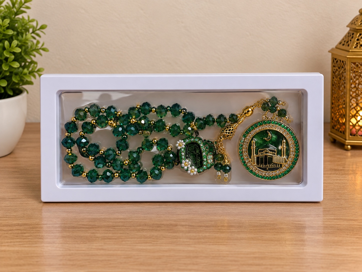 Green Kaaba Prayer Beads and Pendant