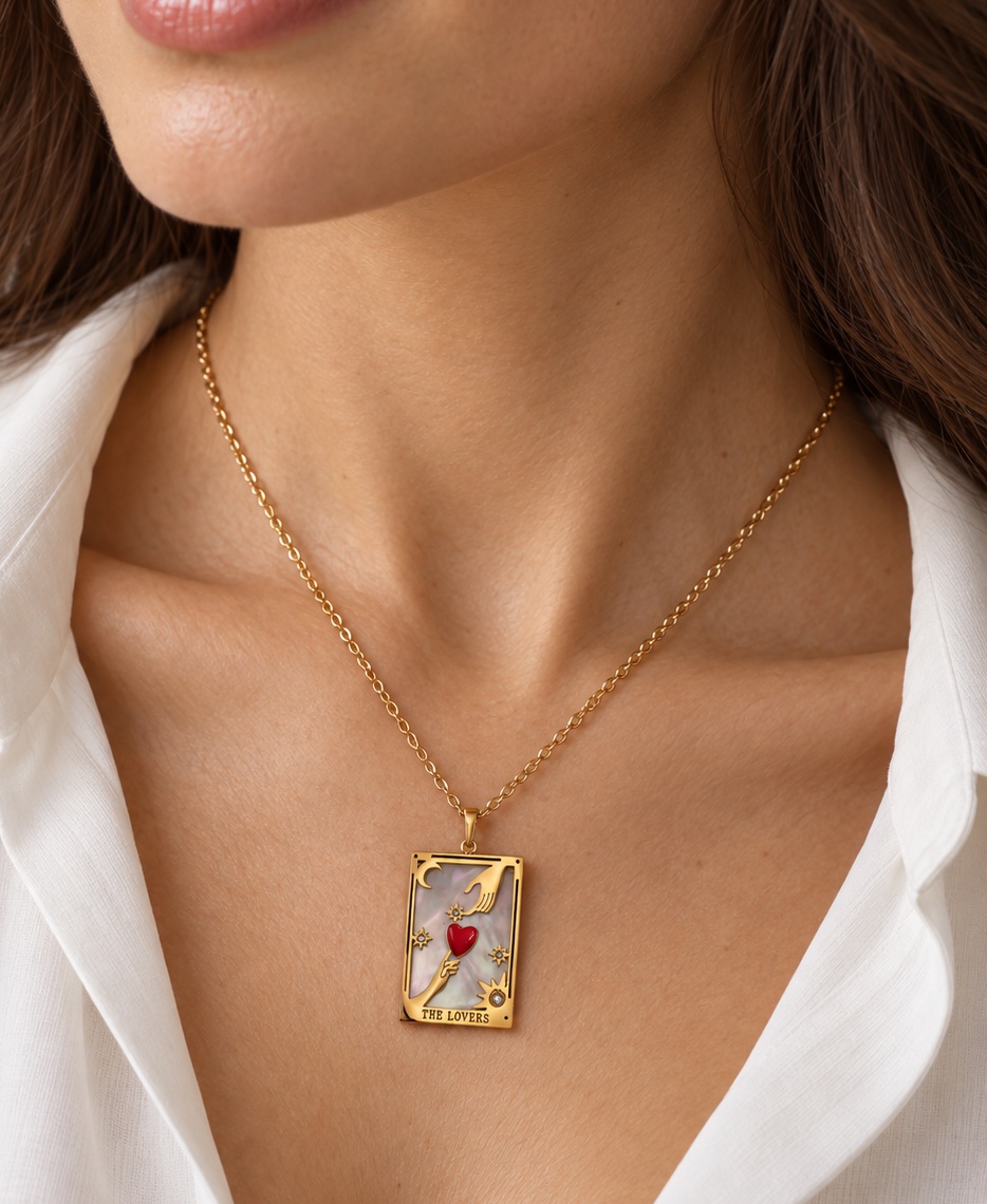 Collier Tarot The Lovers doré