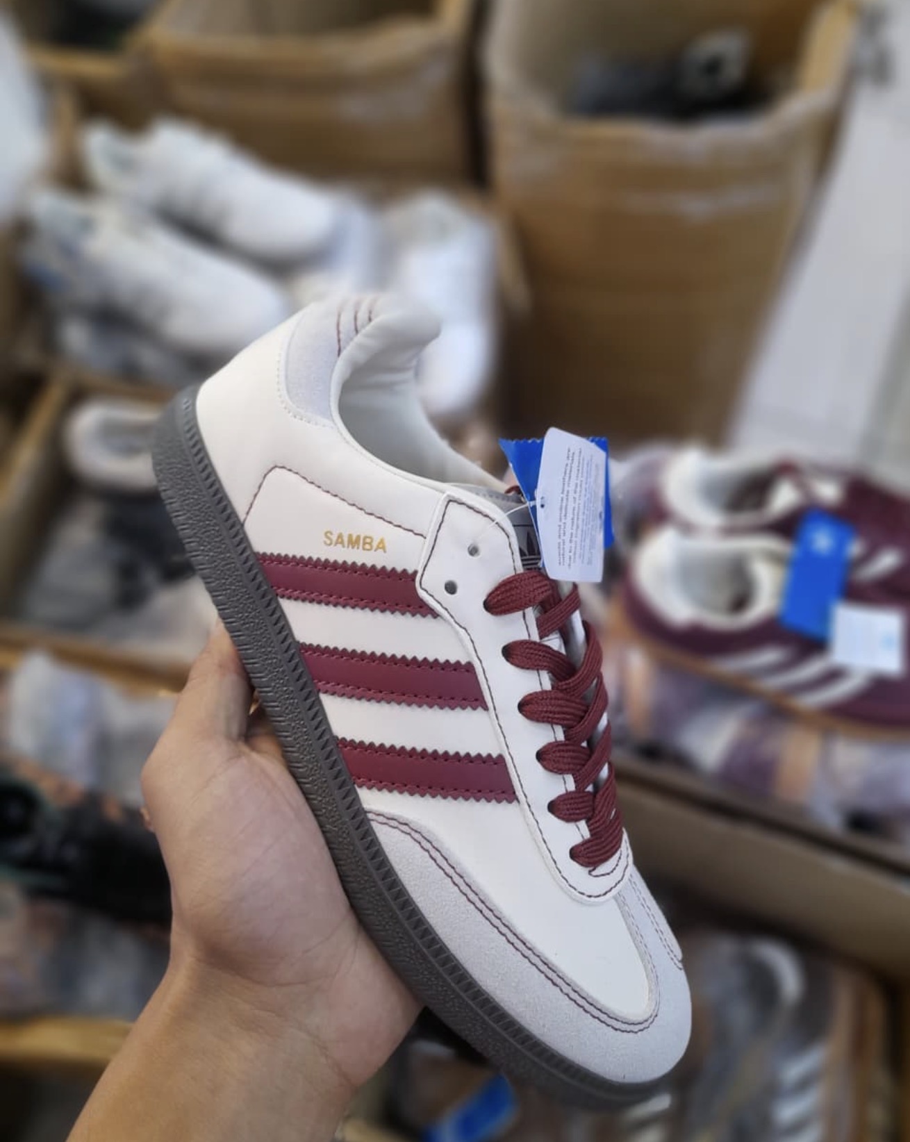 Adidas Samba white and burgundy leather sneakers