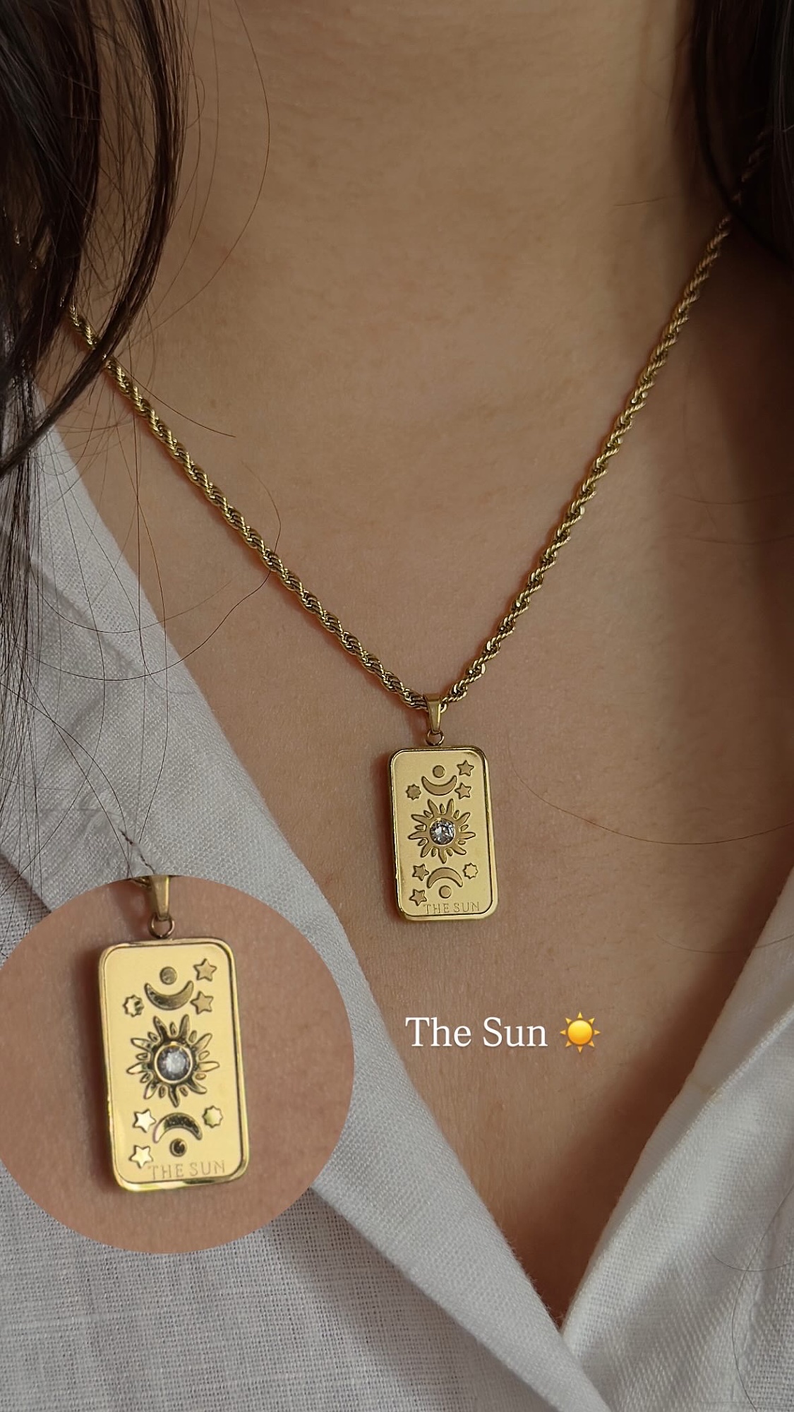 Collier Pendentif Tarot The Sun Doré