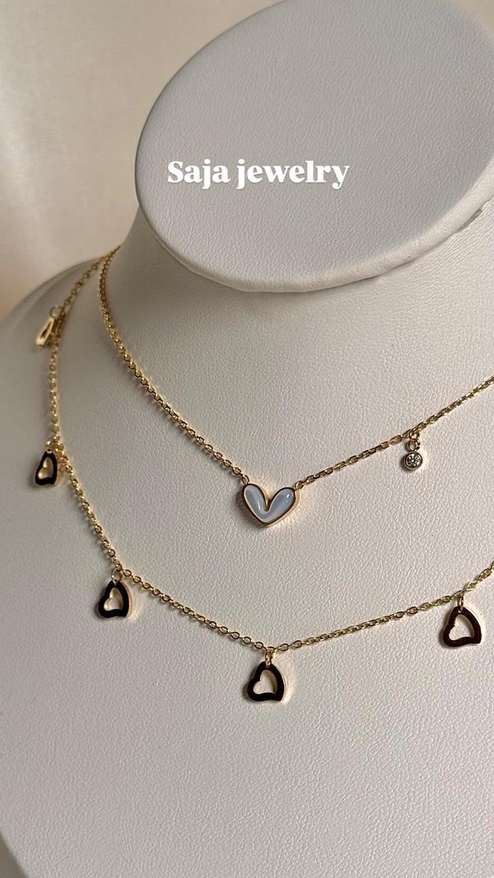 Double Layer Heart and Zircon Necklace