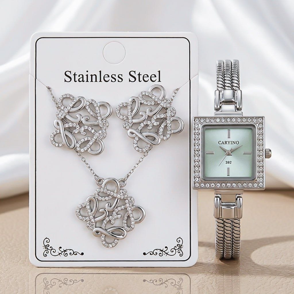 Stainless Steel Watch and Jewelry Set