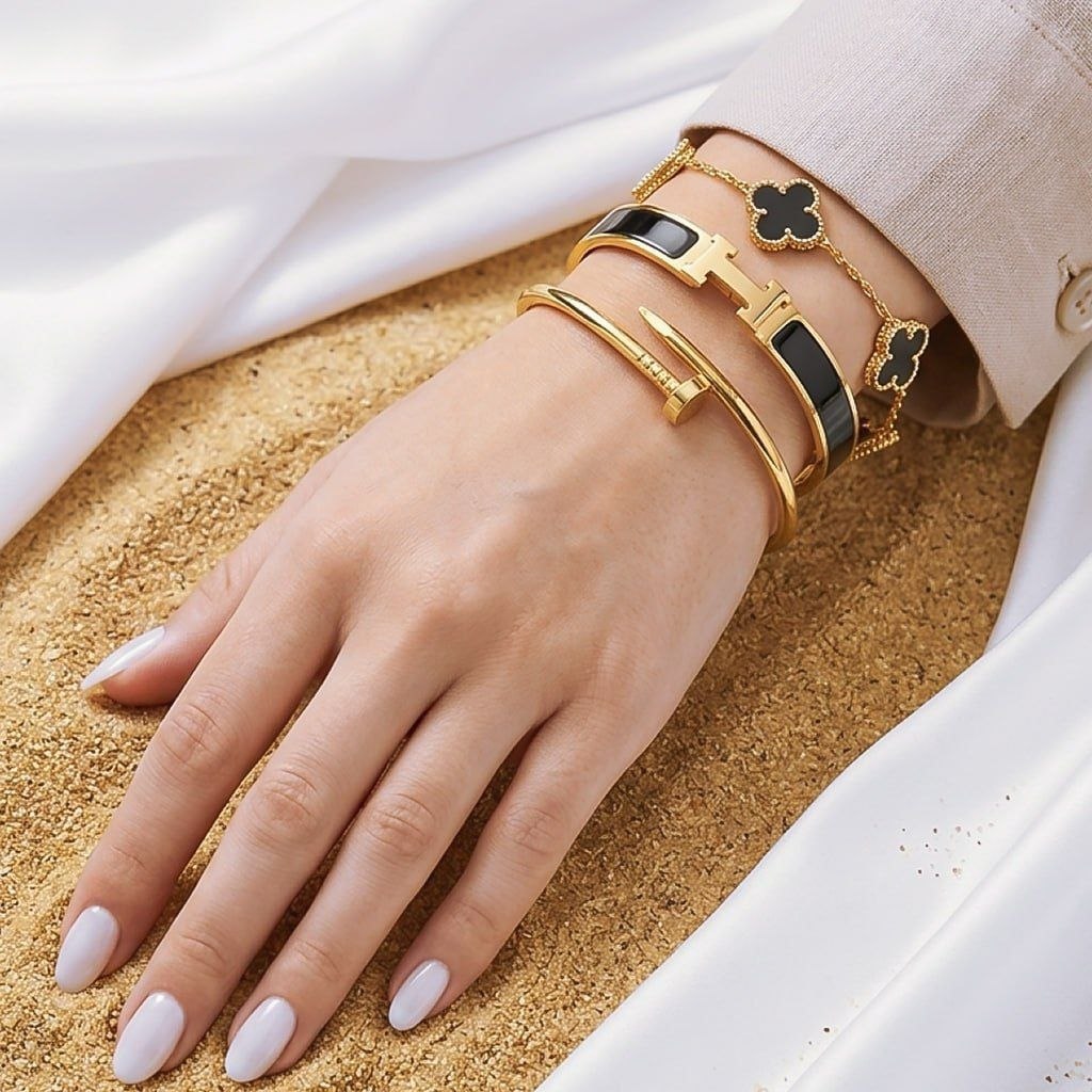 Gold three bracelet set