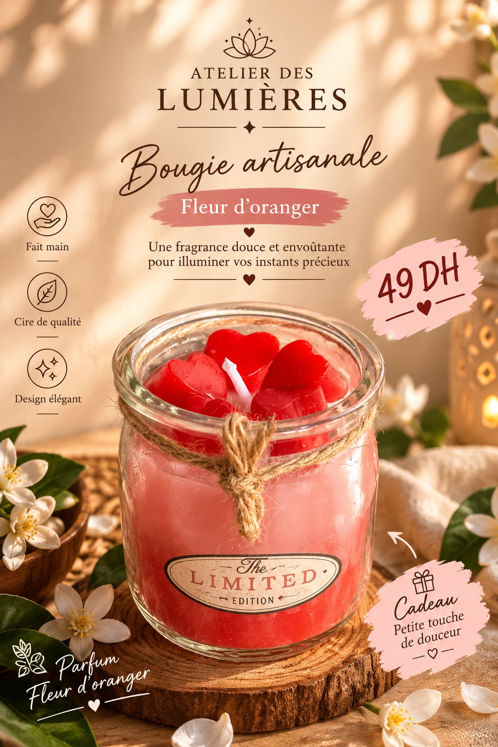 Handmade orange blossom scented candle