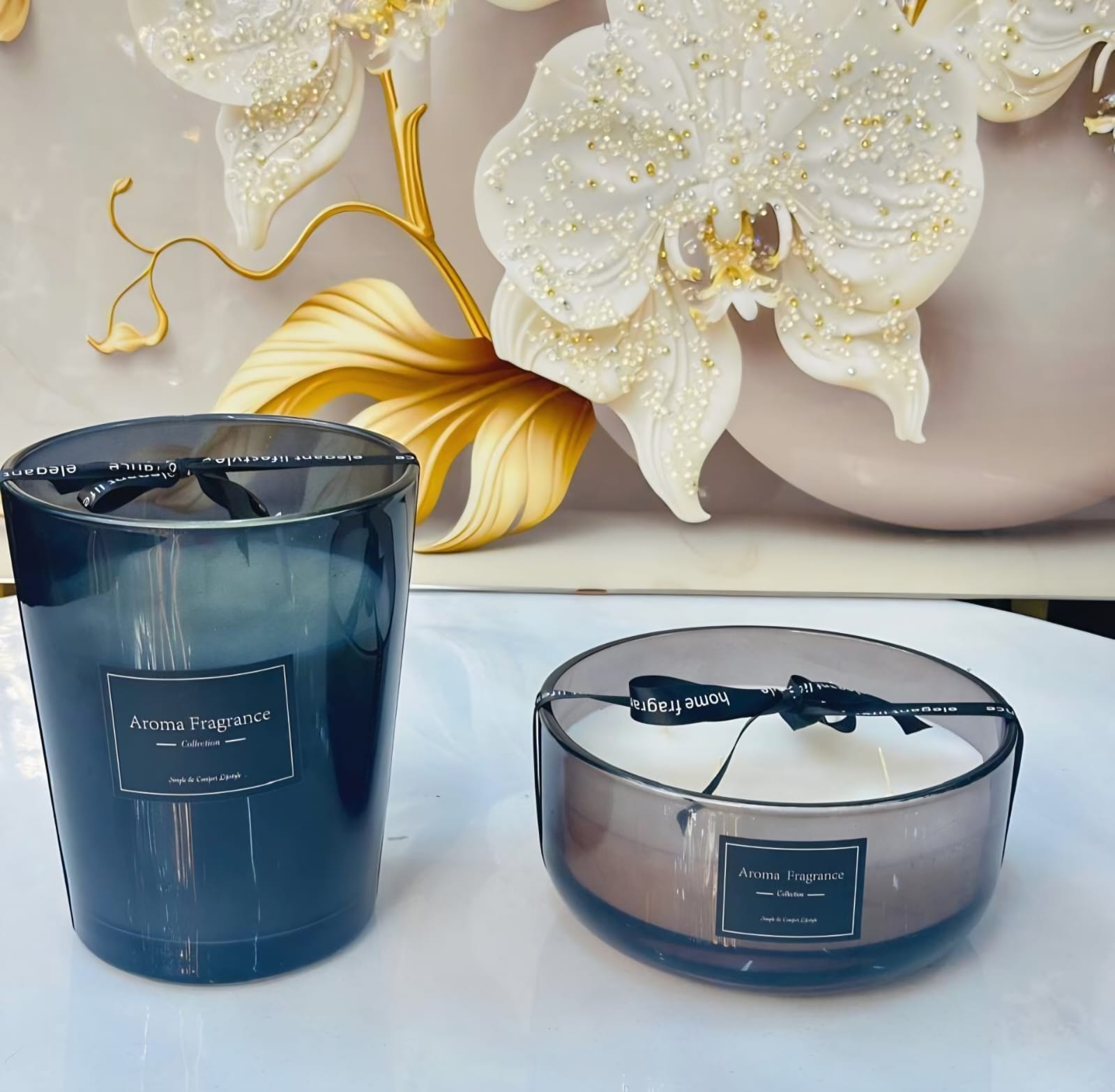 شمعة معطرة بزجاج مدخن، مقاسان