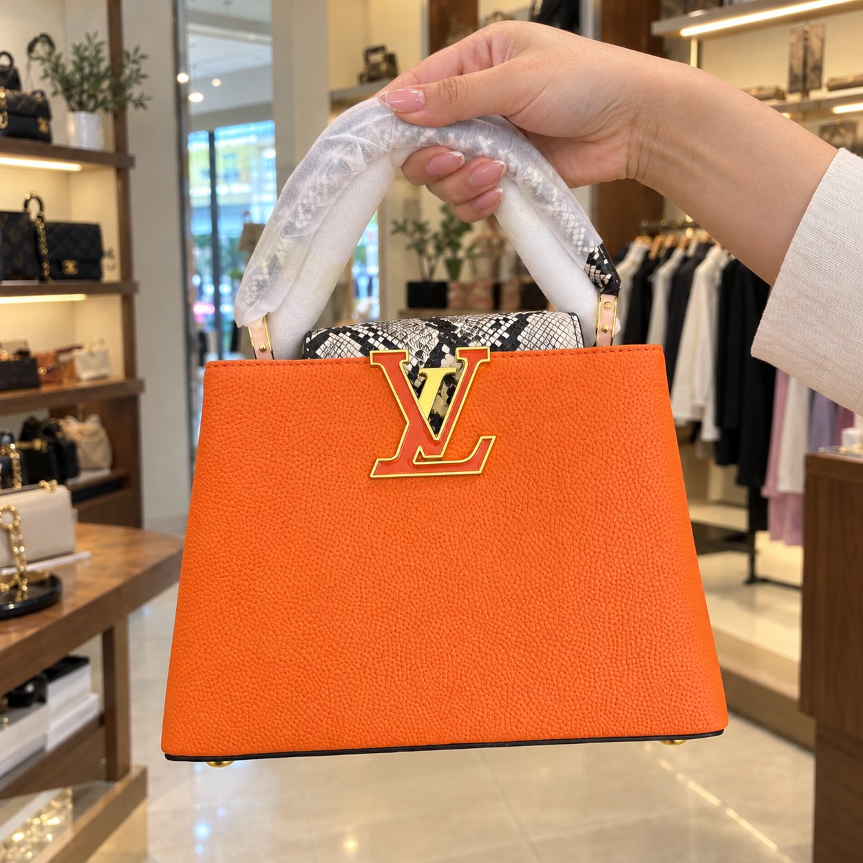 Structured Handbag — Orange or Royal Blue, Gold-Tone Details