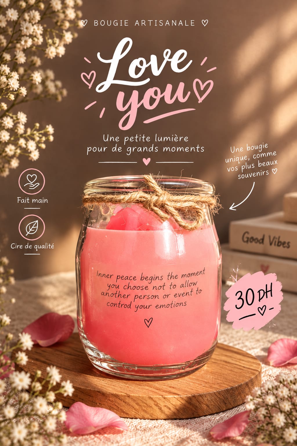 Bougie parfumée Love You pot en verre