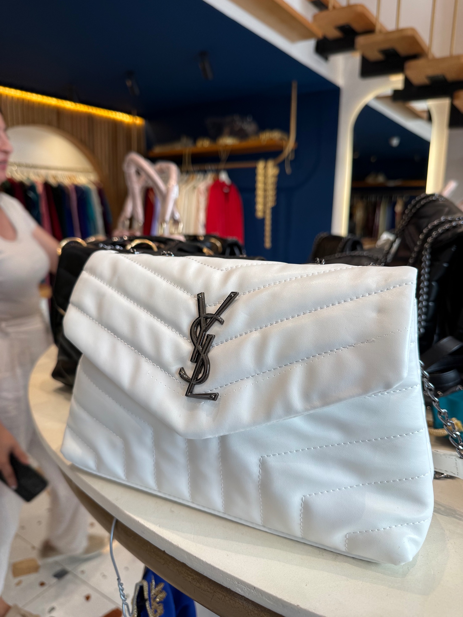 White Quilted Saint Laurent Handbag