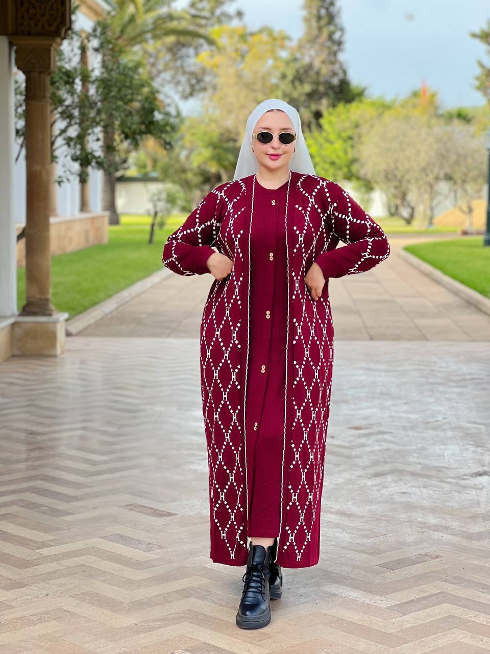 Ensemble long maille cardigan et robe