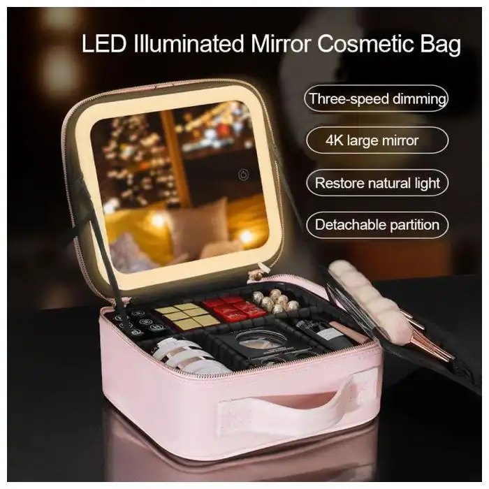 Makeup Bag with LED Lighted Mirror and Touch Screen