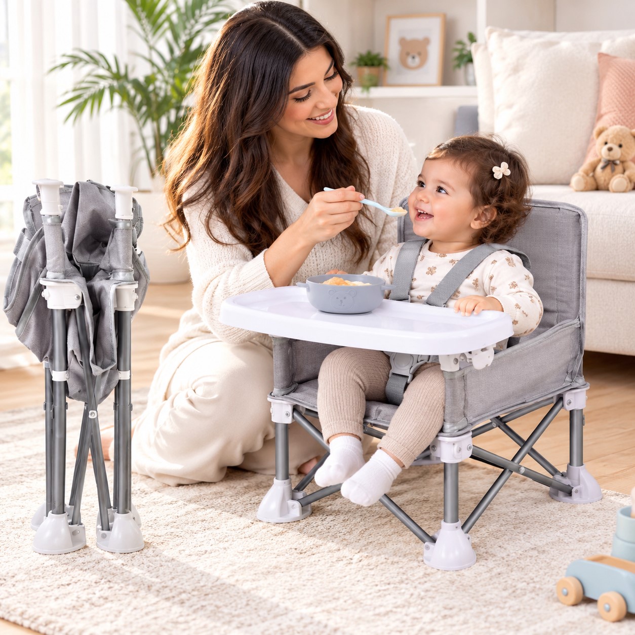 Grey foldable baby high chair