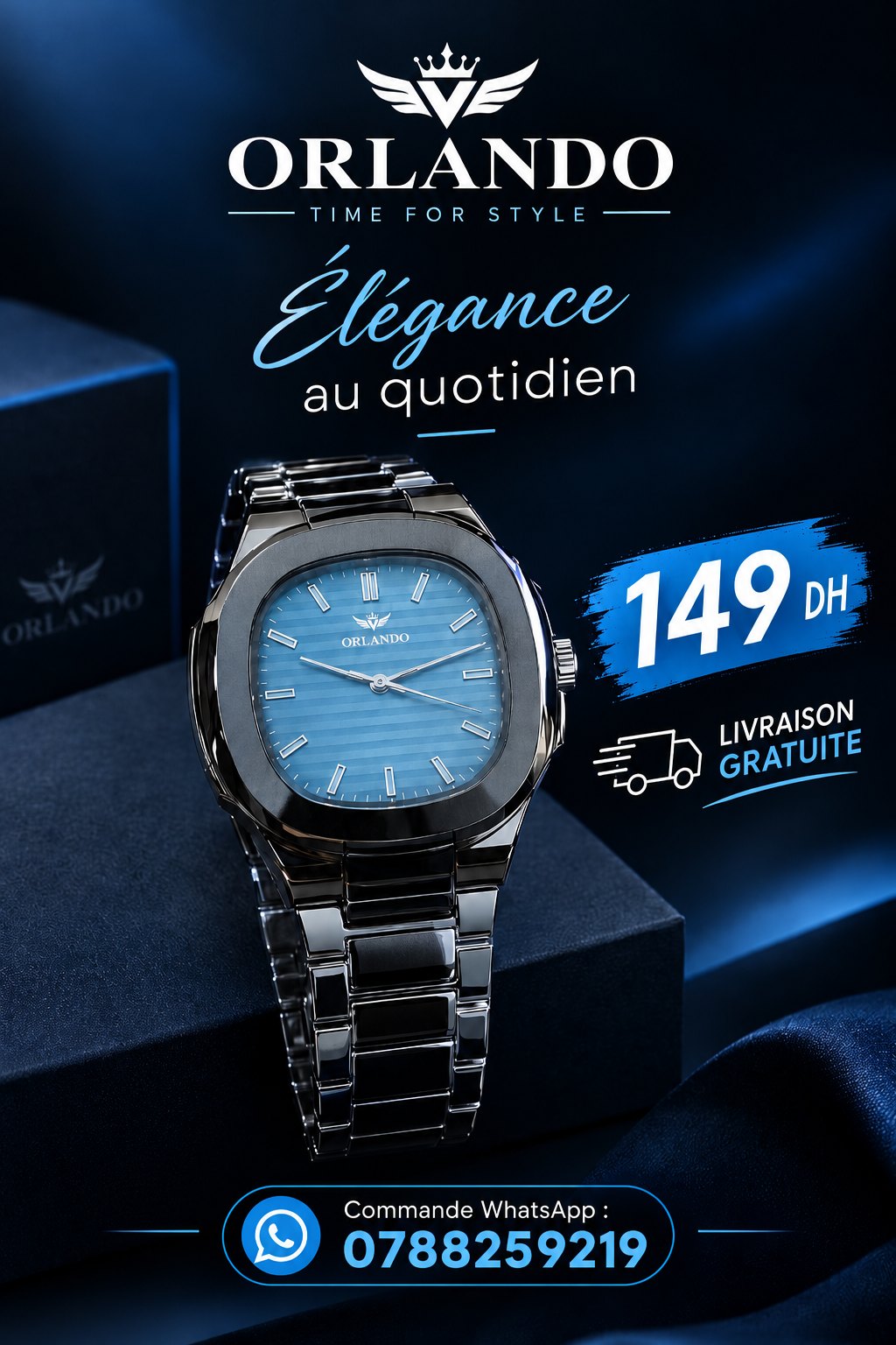 Orlando Stainless Steel Blue Dial Watch