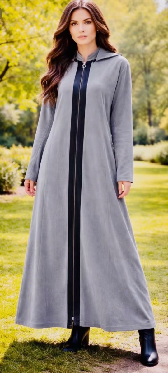 Long manteau gris à fermeture éclair