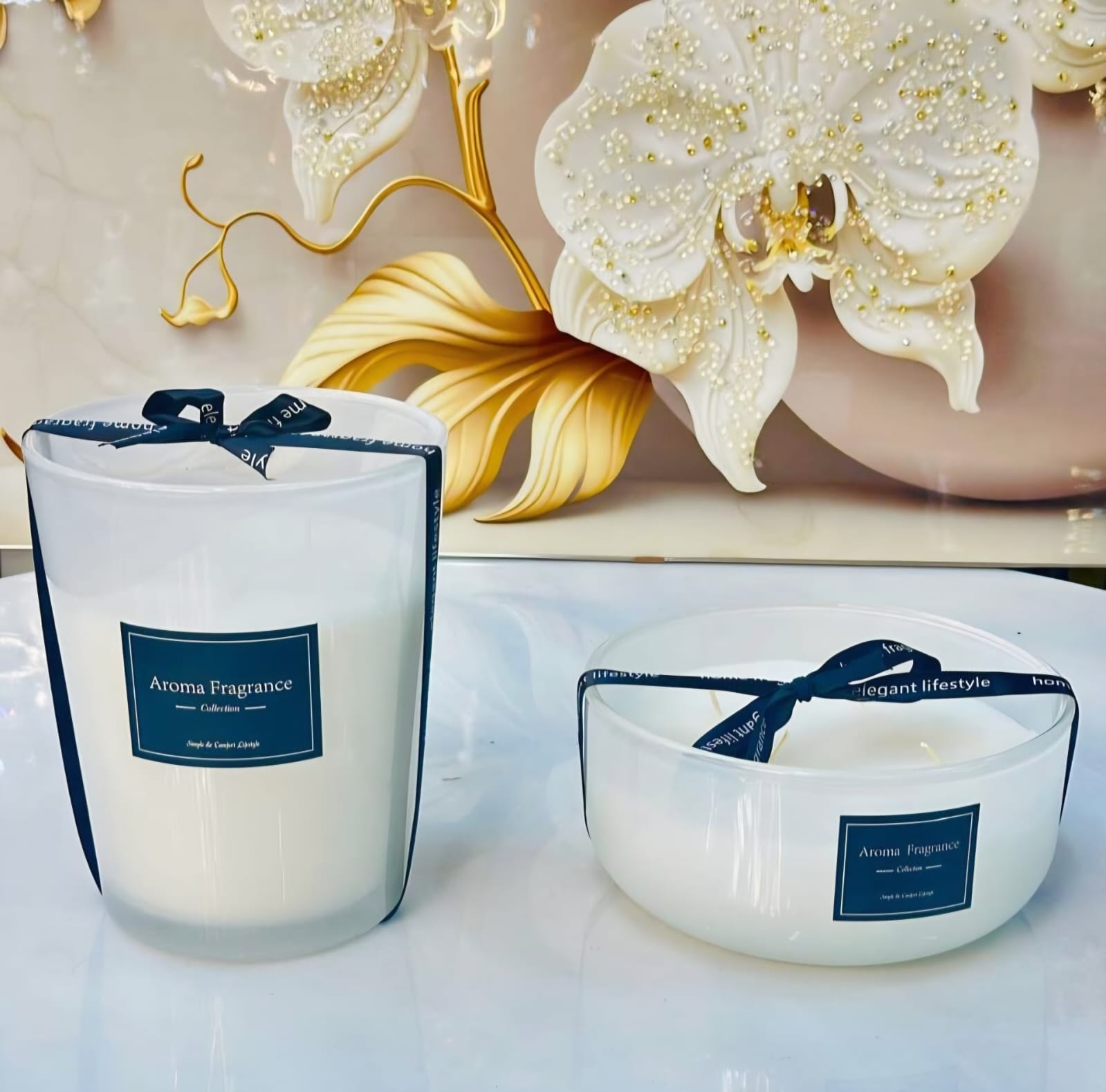 شمعة معطرة بيضاء، مقاسان