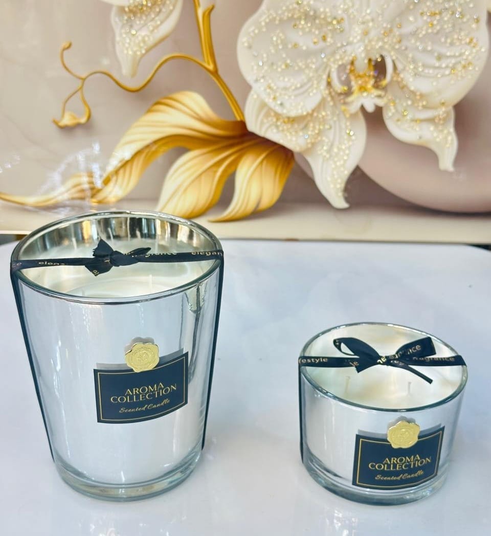 شمعة معطرة فضية، مقاسان
