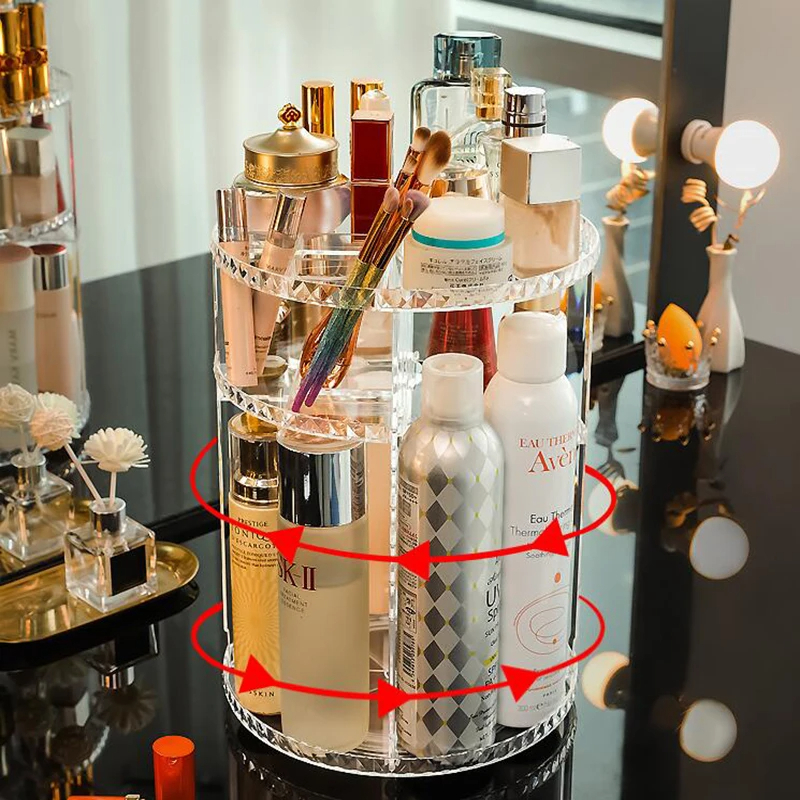 Clear rotating makeup organizer
