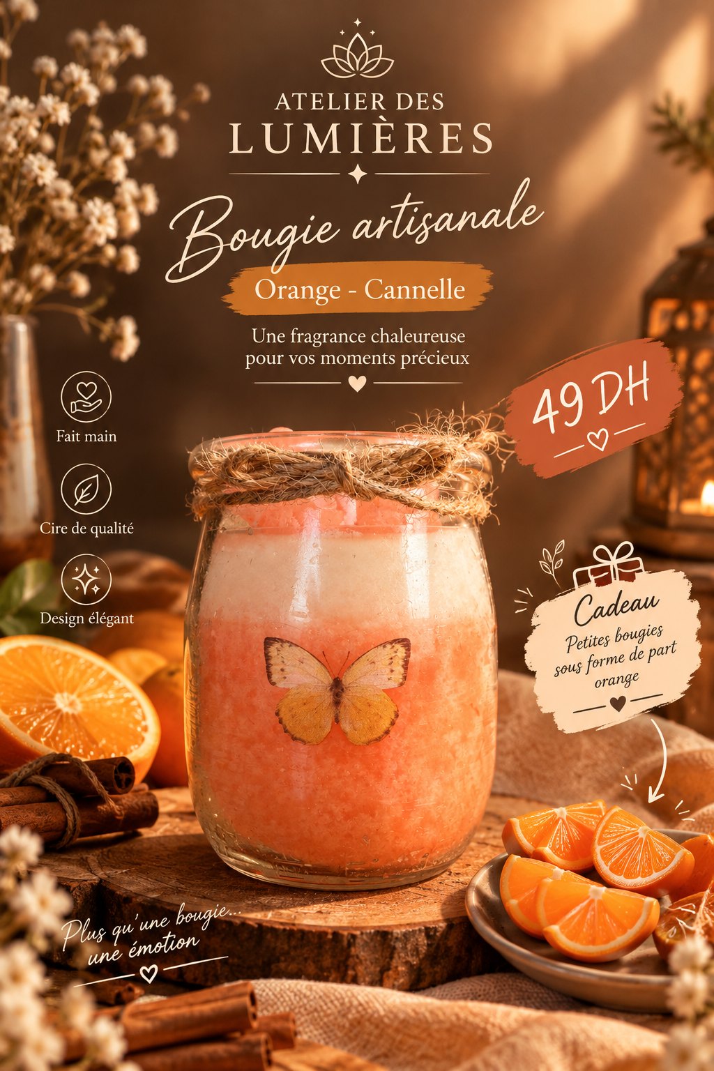 Handmade orange cinnamon scented candle